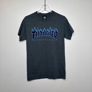 Thrasher Magazine Flame Logo T-Shirt Unisex Small Gray Blue Purple Graphic